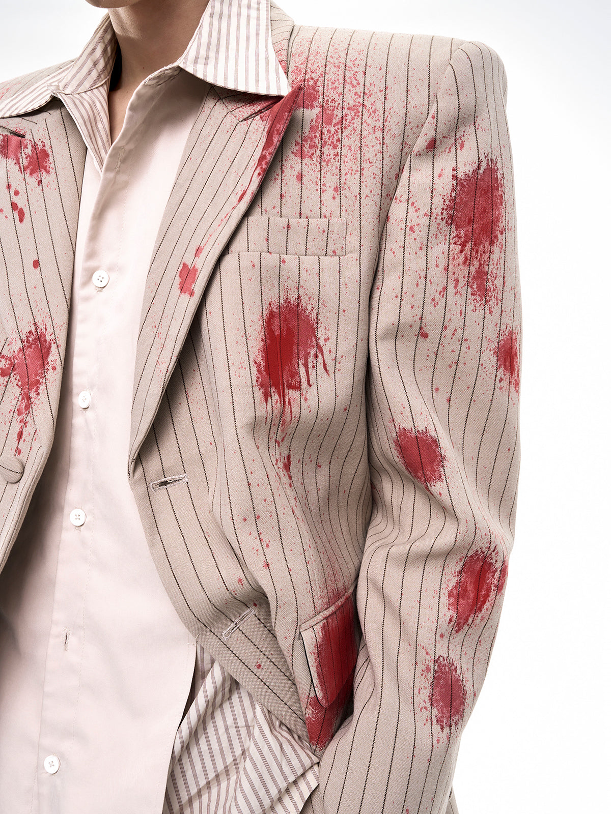 SAND PINSTRIPE CRIMSON-SPLATTER SUIT