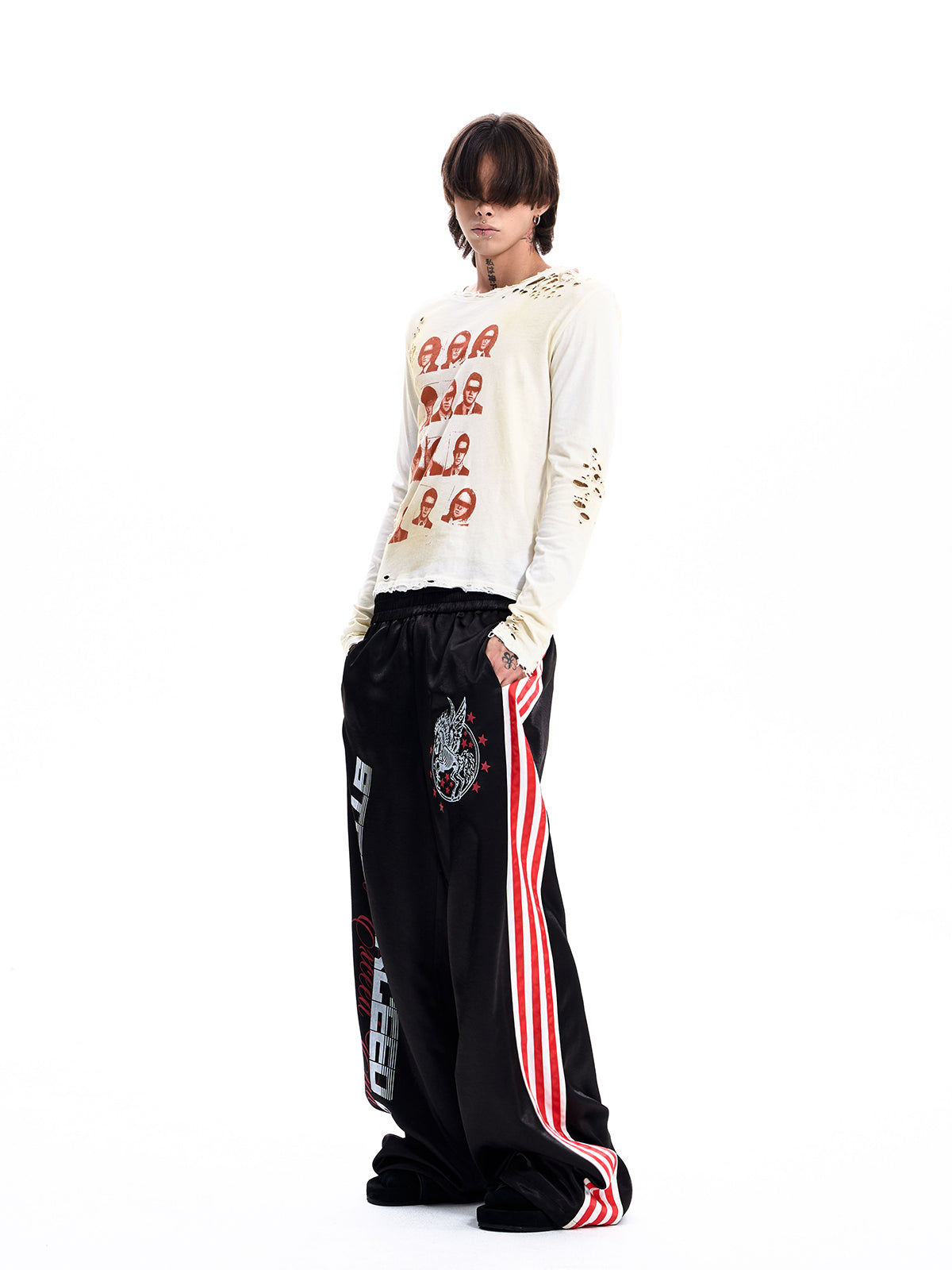 PORTRAIT GRID DESTROYED LONG SLEEVE TEE
