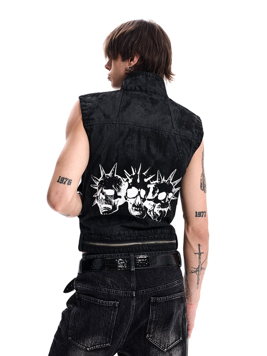 WAXED SKULL DENIM VEST