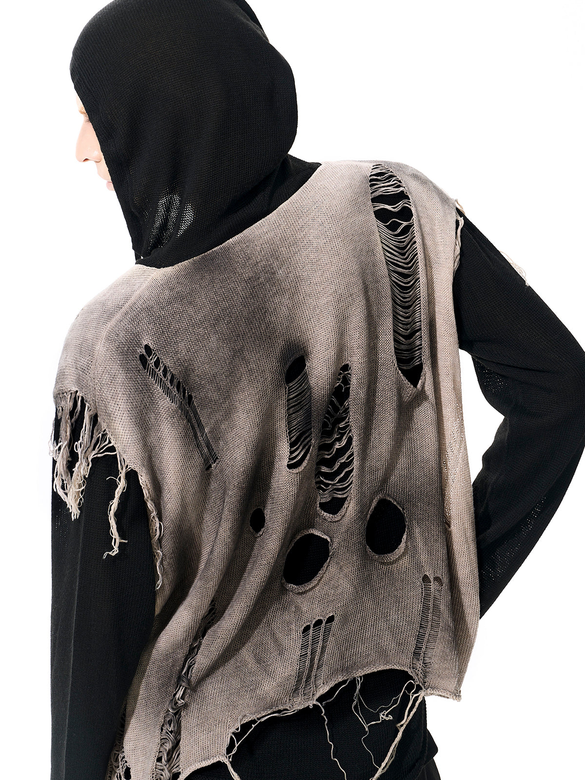 DESTROYED LAYERED KNIT HOODIE