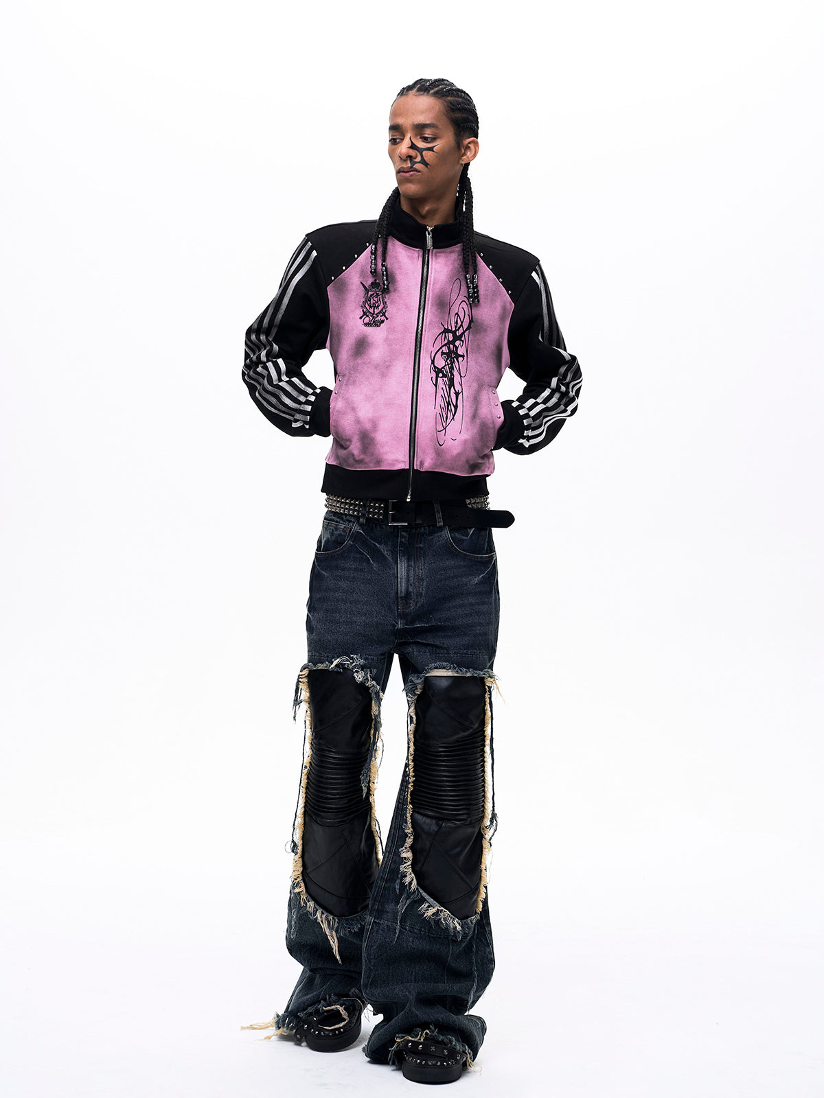 DIRTY SPRAY DISTRESSED MOCK NECK ZIP-UP