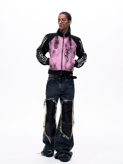 DIRTY SPRAY DISTRESSED MOCK NECK ZIP-UP