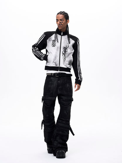 DIRTY SPRAY DISTRESSED MOCK NECK ZIP-UP