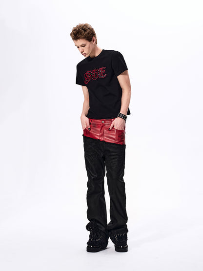 FAUX LEATHER DOUBLE-WAIST JEANS