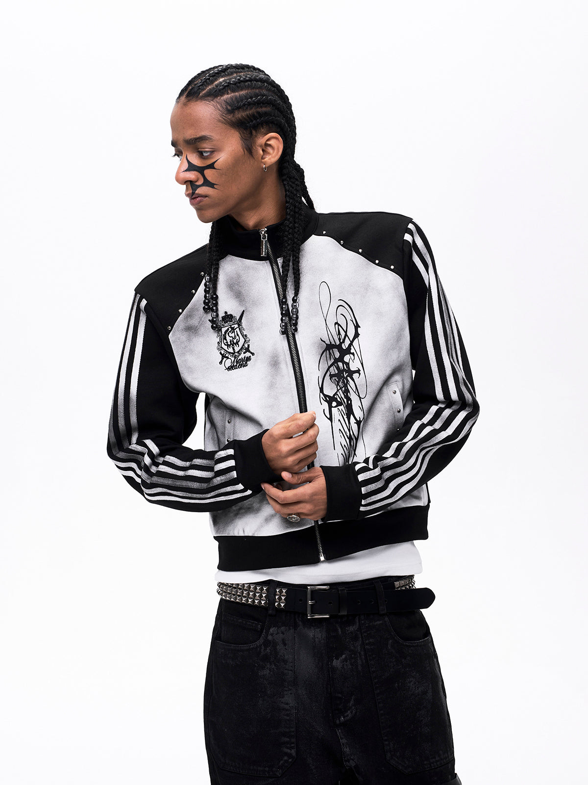 DIRTY SPRAY DISTRESSED MOCK NECK ZIP-UP